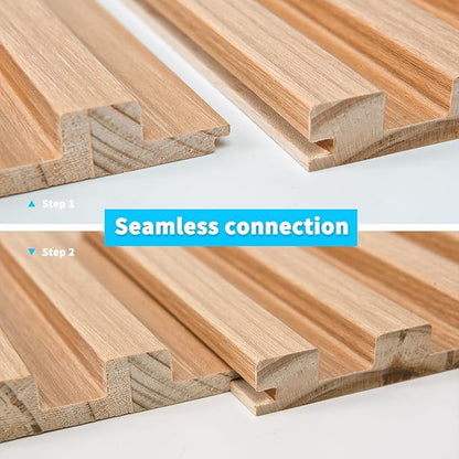 Art3d Slat Wood Wall Paneling for Interior and Ceiling Decoration - Pack of 4pcs + 1pc End-Trim, Size 108 x 5.7in.- Oak