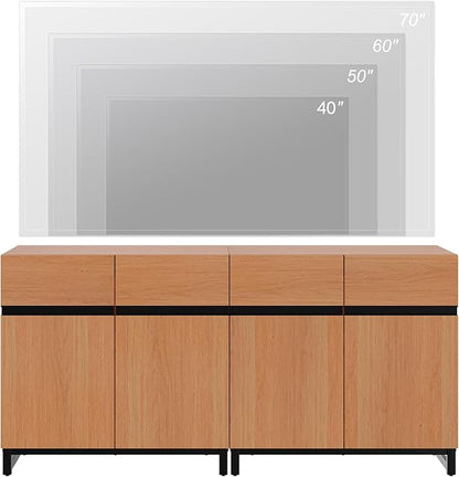 WAMPAT Modern TV Stand for TVs up to 70 inch, 2 in 1 Entertainment Center TV Console with Adjustable Shelves and Metal Base for Living Room,Bedroom, Mocha