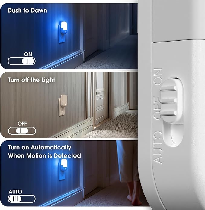Briignite Blue Motion Sensor Dusk to Dawn Dimmable Led Night Light 2Pack for Kids, Bedroom, Kid Room, Bathroom
