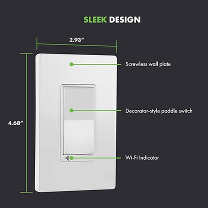 TOPGREENER Smart Light Switch, UL Listed, Neutral Wire Required, Single Pole or 3-Way, No Hub Required, Works with Amazon Alexa and Google Assistant, TGWF15S, 2 Pack