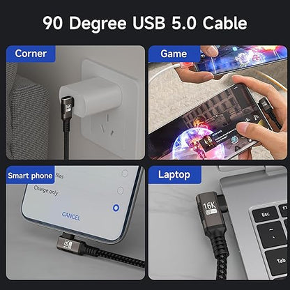 Short 90 degree USB C Cable 1FT Compatible With Thunderbolt 5/4,USB 5/4 right angle Cable 80Gbps Data Transfer,Type-C 240W Fast Charging,USB C Cable 16K@60Hz/8K@120Hz Video Output for Monitor/Display.