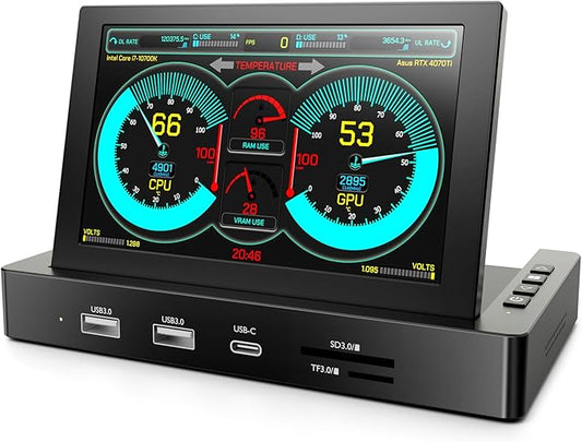 5-Inch Mini Monitor with USB HUB & Raspberry Pi Mount Holes, Type-C One-Cable Connection&Speakers, All-in-One Storage Dock, IPS Portable Screen for PC monitoring, Gaming/Streaming/AIDA64 DIY Partner