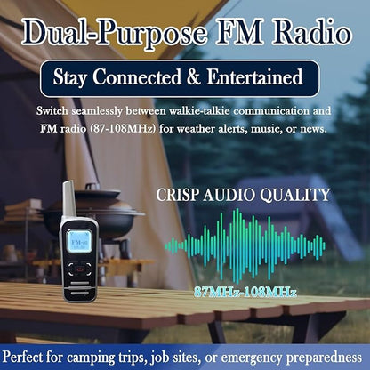 ELIDAIP M6P Mini Walkie Talkies,1100mAh Battery Rechargeable,128 Channels,Long Range Walkie Talkies with FM Radio Function,LCD Display,Portable Two Way Radio for Trip Camping Hiking Workplace,2 Pack