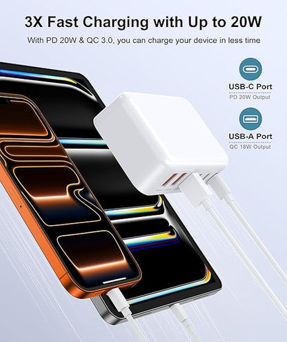 Fast Charger Block, GaN 6 Port USB C Charging Station Hub Cube, 100W Multiport Type C Wall Charger Power Strip Plug with PD 3.0+QC for iPhone13 14 15 16 17 Pro Max XR XS 8 7, Samsung, iPad, Table