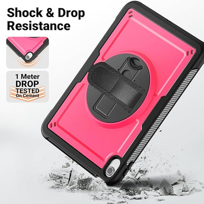 SCSVPN Case for iPad (A16) 11th Generation 11 Inch 2025 / 10th Generation 10.9 Inch 2022, Shockproof Protective Case with Screen Protector, Pencil Holder, Rotating Stand, Hand/Shoulder Strap - Rose