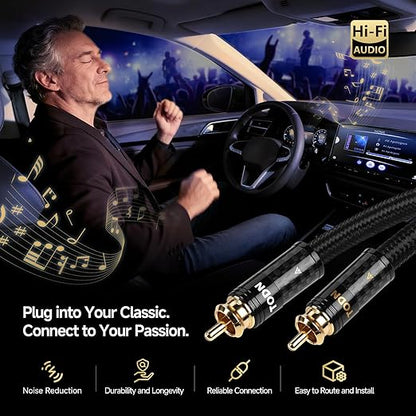 TODN Hi-end RCA Cables for Audiophile with Silver-Plated-OCC-Core and Dual Shielded RCA to RCA Stereo Car Audio Cable (4.9 ft/1.5 m, 1 Pair)