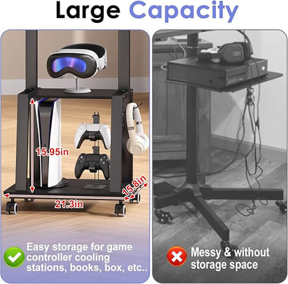 Rolling TV Stand on Wheels for 23-60Inch Flat/Curved Screen TVs,Tilt Mobile TV Cart with 2 Shelves,Portable TV Stand with Adjustable Height Holds up to 50lbs for Indoor Outdoor Max VESA 400x400mm