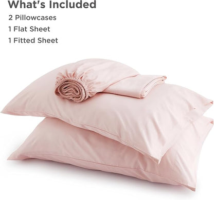 Bedsure Queen Sheet Set, Rayon Derived from Bamboo, Cooling Sheets, Breathable & Soft, Deep Pocket Up to 16 Inches, Hotel Luxury Silky Bedding for Hot Sleepers, Pink