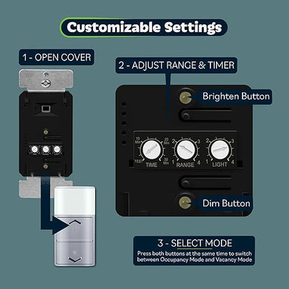 TOPGREENER Motion Sensor Light Switch Dimmer, Electronic Dimmer with PIR Motion Sensor, Occupancy & Vacancy Modes, 150W LED/CFL, Single-Pole, UL Listed, TDODS5-120-SV, Sliver…