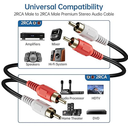 Sjorks RCA Cable 75ft,2RCA Male to 2RCA Male,Audio Stereo Subwoofer Cable [Hi-Fi Sound] Auxiliary Audio Cord for Home Theater, HDTV, Amplifiers, Hi-Fi Systems,Speakers and etc
