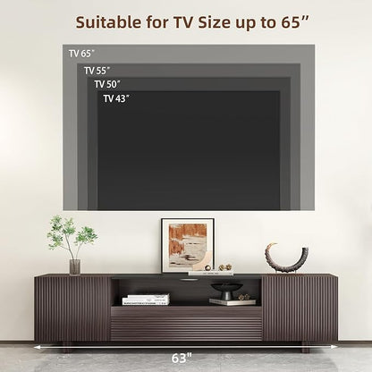 Epecoya TV Stand with Storage Cabinets for Living Room, Modern Wood Fluted TVs Media Console for 55/60/65 Inch TVs, Mid Century Television Stands with Drawer and Open Shelve for Bedroom, Dark Walnut