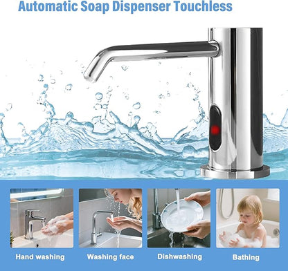 Automatic Soap Dispenser Touchless for Kitchen Bathroom Sink Built in Electric Soap Dispenser Infrared Sensors Liquid Commercial Dispenser with Bottle and Pump 33.81oz/1000ml (Chrome)