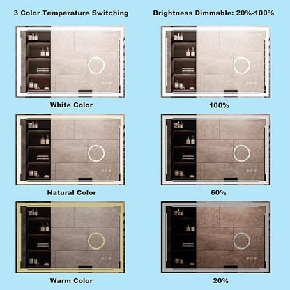 30''X48'' LED Bathroom Mirror with Lights, Built-in Bluetooth Speaker and 3X Magnifier, Anti-Fog Dimmable Backlit + Front Lit, Lighted Vanity Makeup Wall Mirrors, Shatter-Proof IP65 Waterproof