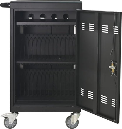 32-Bay Mobile Charging Cart with Keyed Lock, Steel Laptop & Tablet Charging Cabinet with Cable Management, Rolling Power Station for Classroom, Office, School, Library
