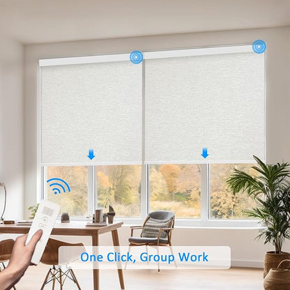 COOLWINDS Motorized Blinds with Remote Cordless Automatic Motorized Shades Custom Blinds for Windows Smart Curtains Compatible with Alexa Google Home(Blackout Jacquard Beige,W43 x H72in)