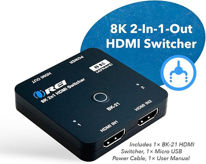 OREI 8K 2x1 HDMI Switch 4K@120hz - Auto HDMI Selector 48Gbps High Resolution Switch Between 2 Inputs Perfect for Gaming, PS5, Xbox, HDR10, Dolby Vision