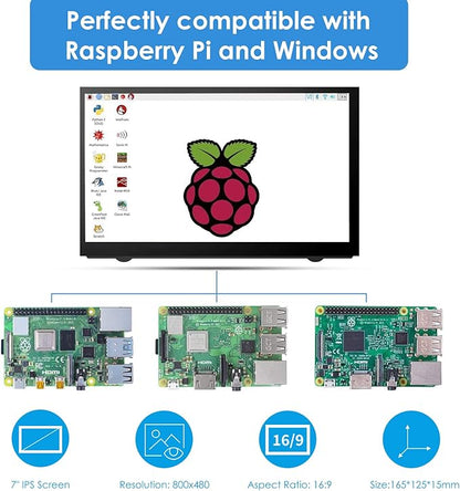 HMTECH 7 Inch Raspberry Pi Screen 800x480 HDMI Portable Monitor IPS LCD Screen Display for Raspberry Pi 5/4/3/2/Zero/B/B+ Win11/10/8/7 (Non-Touch)
