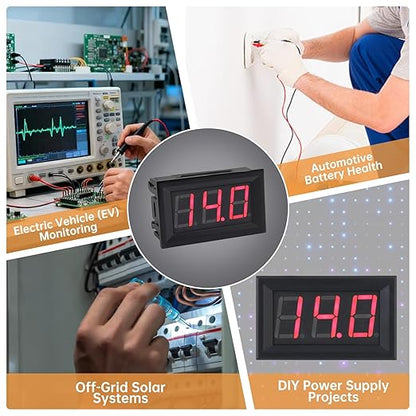 DiGiYes 5 Pack DC 5-120V Digital Mini Voltmeter 2 Wire 0.56 inch LED Display Panel Voltage Meter for Car Motorcycle Battery Monitor (Red)