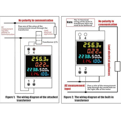 D52-2066 Single Phase Energy Meter with LCD Display Din Rail Electricity Usage Monitor for Voltage Current Power KWh Frequency Power Factor - 220V AC 40V-300V 100A Household & Industrial Use