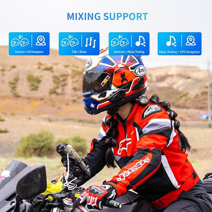 FreedConn FX Plus Motorcycle Helmet Bluetooth Headset, Auto-Join Mesh Network, 16 Riders Intercom Motorcycle Communication Systems with CVC and AI Noise Cancellation for Group Ride, 2 Pack