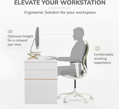 Anji Mountain Monitor Stand - Desktop Organizer & Laptop Riser, Ergonomic Monitor Riser, Space-Saving Monitor Stand for Desk, Durable Construction, Easy Assembly, Ideal for Home & Office,White Wash