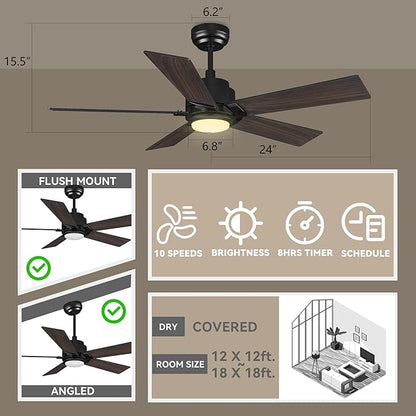 SMAAIR Smart Ceiling Fan with Light, 48inch Indoor and Outdoor ceiling fan with Remote, Compatible with Alexa/Google Assistant/Siri Shortcut, App control with Timer and Schedule(Walnut/Light Wood)