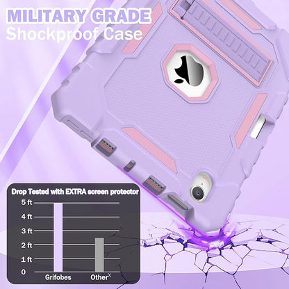 Grifobes Case for iPad Mini 7 (A17 Pro) 2024 / Mini 6 2021 8.3 inch, Heavy Duty Shockproof Rugged Cover with Pencil Holder Stand, for I Pad Mini 7th/6th Gen 8.3" Case for Kids Girl (Purple)