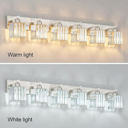 FDPBY Modern Vanity Light 6-Lights Brushed Nickel Vanity Light Crystal Bathroom Wall Light Bathroom Light Fixtures