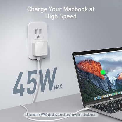Nekmit Flat USB C Wall Charger, 47W Dual Ports USB C Charger Block, PPS Fast Charging Wall Plug for iPhone 15/15 Pro/15 Pro Max, Galaxy, MacBook Air, iPad, AirPods and More (White)