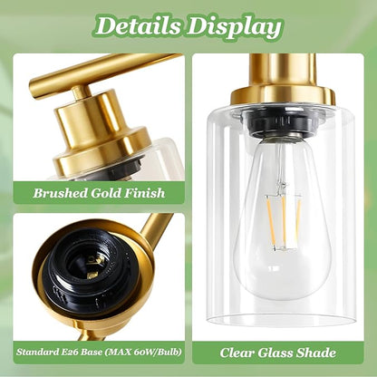 Guliaofo 6-Light E26 Gold Bathroom Vanity Lights, Modern Bathroom Light Fixtures with Clear Glass Shade, Wall Lamps for Mirror Hallway Kitchen Cabinet Living Room Sconces Lights