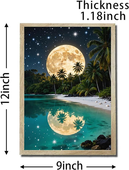 URVIP LED Glowing Photo Frame, 3D Starry-Sky Blue Moon Wall Art, 9x12 Inches Dimmable Light Up Light Painting for Bedroom, Unique Aesthetic Decor, Great Birthday Gift for Women Men