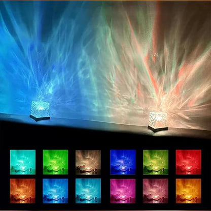 Growalleter Ocean Wave Projector Light, 16-Color LED Cube Lamp & Remote, 3D Holographic Water Ripple, Romantic Ambient Lighting for Kids Room, Meditation, Relaxation, Bathroom, Night Light (Plug-in)