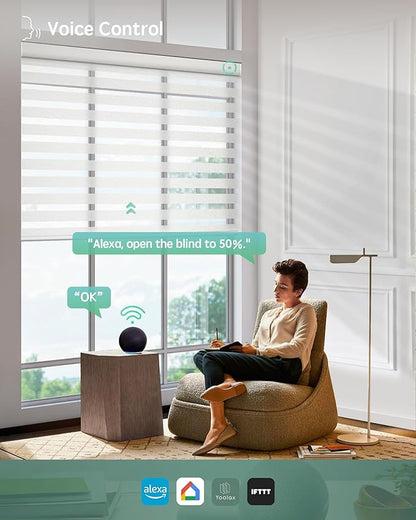 Yoolax Motorized Zebra Blinds Compatible with Alexa,Motorized Blinds with Remote Smart Automatic Custom Electric Window Blinds Cordless Indoor Blackout for Home Bedroom Kitchen (Sheer White)