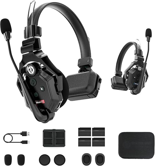 Hollyland Solidcom C1 2 Users 1100ft Full-Duplex Wireless Headset Intercom System for Team Communication Group Talk Single-Ear Headset with 1 Master & 1 Remote Headsets (C1-2S)