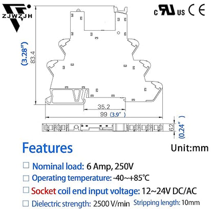 UL Listed 2Pcs Electromagnetic Relay for PLC;24V Relay Din Rail; 24VDC and 24VAC Both; SPDT with Push in Socket 6A 250VAC No Screw