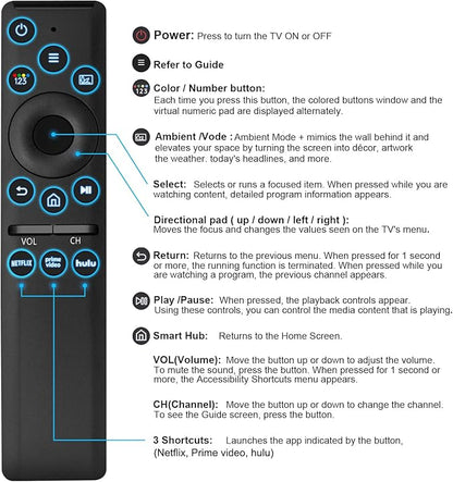 Backlit Universal Remote Control for Samsung Smart TV, Samsung Remote Control Replacement, Compatible for UHD QLED 8K 4K Smart TVs, with Shortcut Buttons for Netflix, Prime Video and Hulu