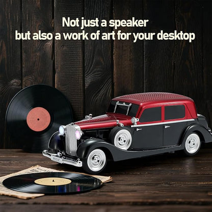 WSTER WS-1934 Retro Classic Car Bluetooth Replica Speaker – Wireless HD Sound with FM Radio,TWS Stereo,LED Party Lights,Built-in Microphone Hands-Free Call, Surprise Portable Gift for Party Use(Red)