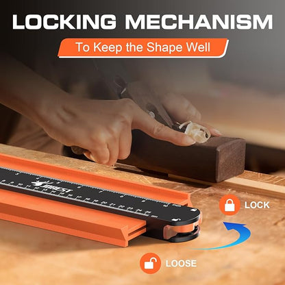 JOREST Contour Gauge with Lock (10 Inch), Gifts Ideas for Men Dad Carpenter Handyman, Profile Tool for Tile Flooring, Carpet laying, Woodworking, Measuring Angle/Shape/Outline/Edge