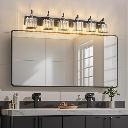 BBLLWJ Crystal Vanity Lights - Black, 6 Light Bathroom Vanity Light with Crystal Fixture, Modern Style for Bathroom Mirror