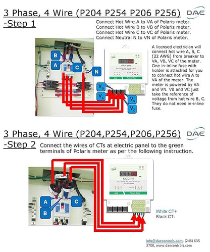 DAE P254-3000 KIT, UL 3000A kWh meter3 Phase 120-480V 50/60Hz RS485, 3 Split CTs (3", 5" Inner Dimension)