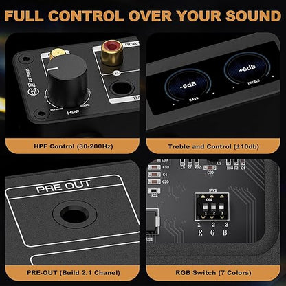 Ampapa 2 Channel Bluetooth Amp: HiFi 300W x2 Stereo Amplifier with BT 5.2 | HPF | Digital VU Meter | SUB Pre-Out | TRS Balanced Input | Tone Control & Remote for Home Theater Bookshelf Speakers (D1)