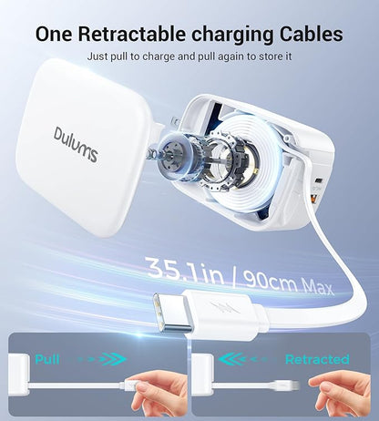 Retractable Wall Charger,40W Dual Port QC3.0+PD Fast USB C Charging Block,Type C Power Adapter Brick Cube for iPhone 17/16/15/14/13/12 Pro Max Plus,Samseng Galxy S24/S23(with 2.6FT USB C Cable)