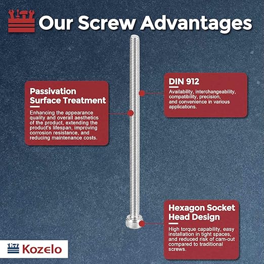 Kozelo 10pcs Socket Head Cap Screws - [M4-0.7 x 75mm] 304 Stainless Steel Allen Socket Drive for Electrical Motor 3D Printing Fan Engine Replacement Use, Silver