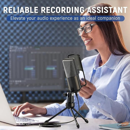 FIFINE Podcast Recording Microphone, PC USB Condenser Microphone for Streaming Vocal Music, Computer Desktop Mic with Mute Button for Windows/Mac OS-K669PRO1
