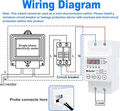 High-Power Temperature Control Switch, Rail-Mounted Digital Thermostat with Real-Time LCD Display for Heating & Cooling, 63A 110/220V, -40°C to 140°C, Ideal for Greenhouses, Aquaculture,Boilers