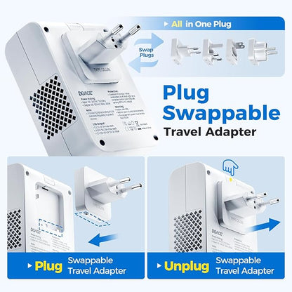 DOACE 220V to 110V Converter for European Travel - 350W Cordless Voltage Converter US to Europe, Power Converter with PD Chargers for Hair Straightener Shaver Toothbrush Phone