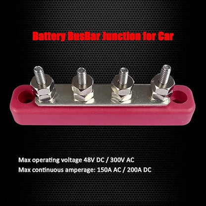 4 x #10 (M5) Studs Bus Bar, Ampper 4.2" Power Distribution Block Brass Battery BusBar Junction with Cover for Auto Boat Amplifier and More (Red)