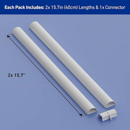 D-Line 31.4in TV Cord Hider, Patented Half Round Cable Cover, Hide Wall Mount TV Wires, Hinged One-Piece Cable Concealer, Adhesive, Decorative Raceway - 2X 1.18in W x 0.59in H x 15.7in L - White