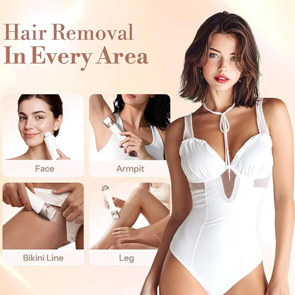 Bikini Trimmer for Women, 2 in 1 Electric Shaver for Women, Pubic Hair Trimmer Waterproof IPX7 with LED, Bikini Razor for Leg Arm Underarm Bikini Area, Pull Bows Gift Box for Friends - Shell White