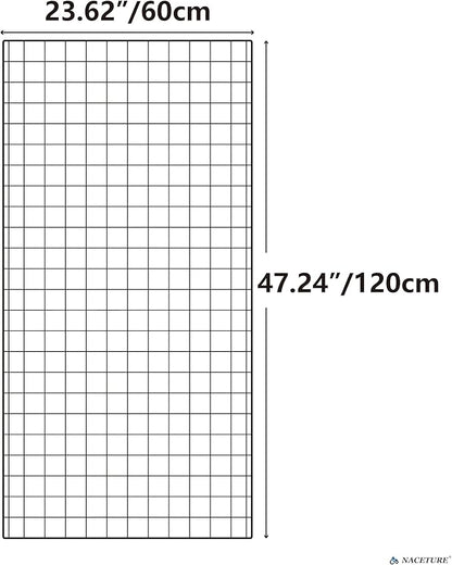 NACETURE Grid Wall Panels- 4 Pcs 2x4 ft Black Grid Wall Panel Display with 16 Gridwall Hooks & 10 S-Hooks, Space Saving Wire Mesh Panels for Retail, Garage, Home & Office Storage